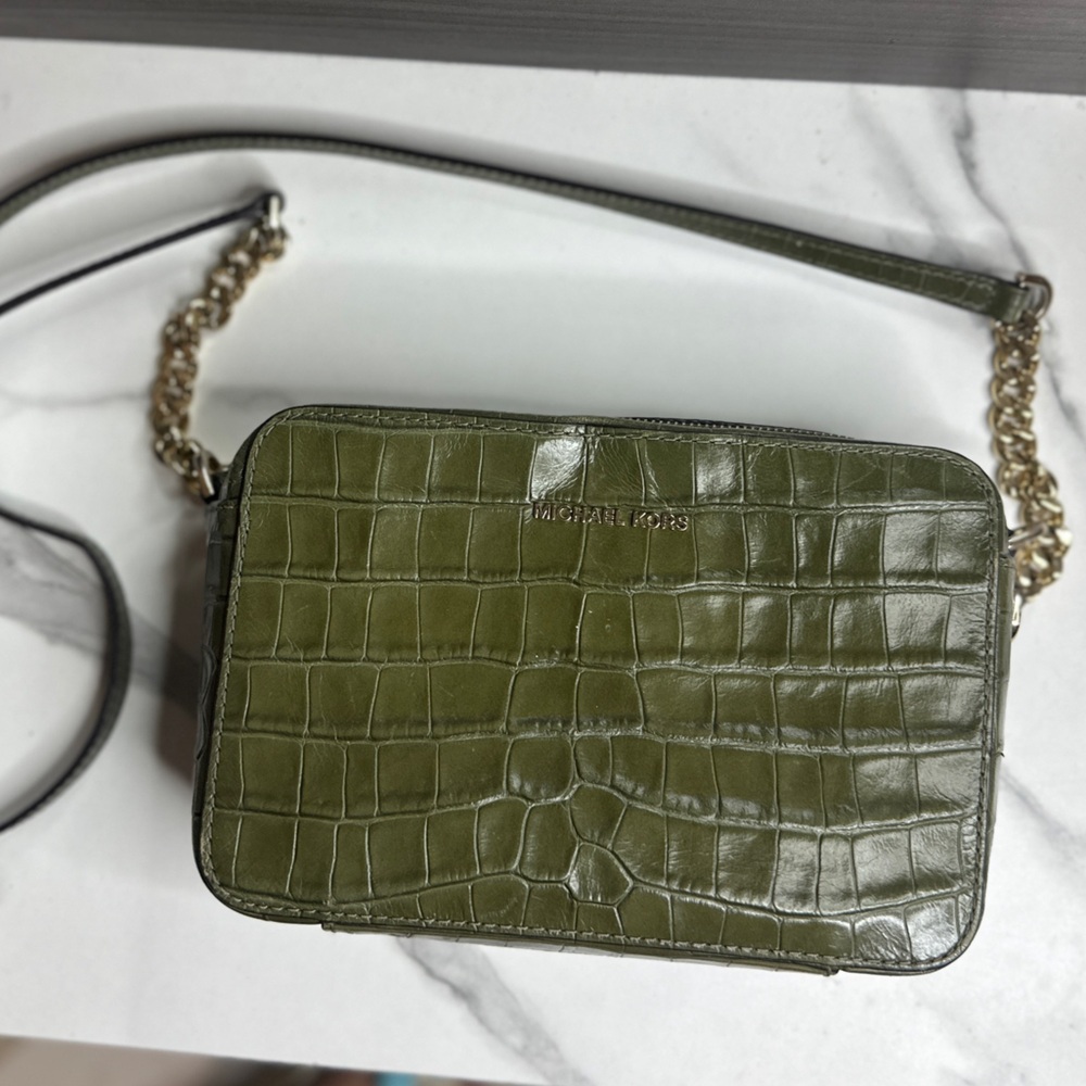 Michael Kors Green Croc-Embossed Crossbody bag